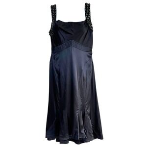 Sara Feinberg Beaded‎ Straps Babydoll Silk Blend Slip Dress Black Size M Formal
